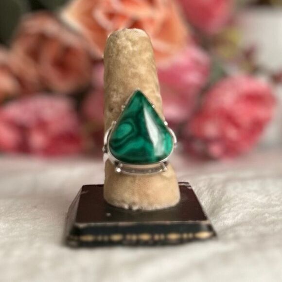 Malachite 925 Sterling Silver Ring 7 - Picture 5 of 10